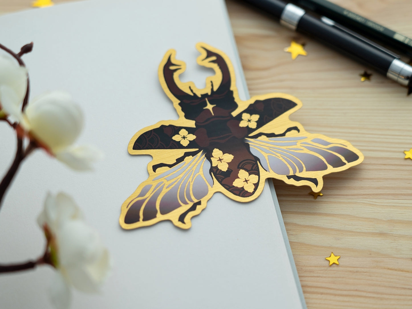 Stag Beetle - Brushed Gold Sticker
