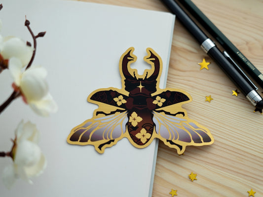 Stag Beetle - Brushed Gold Sticker