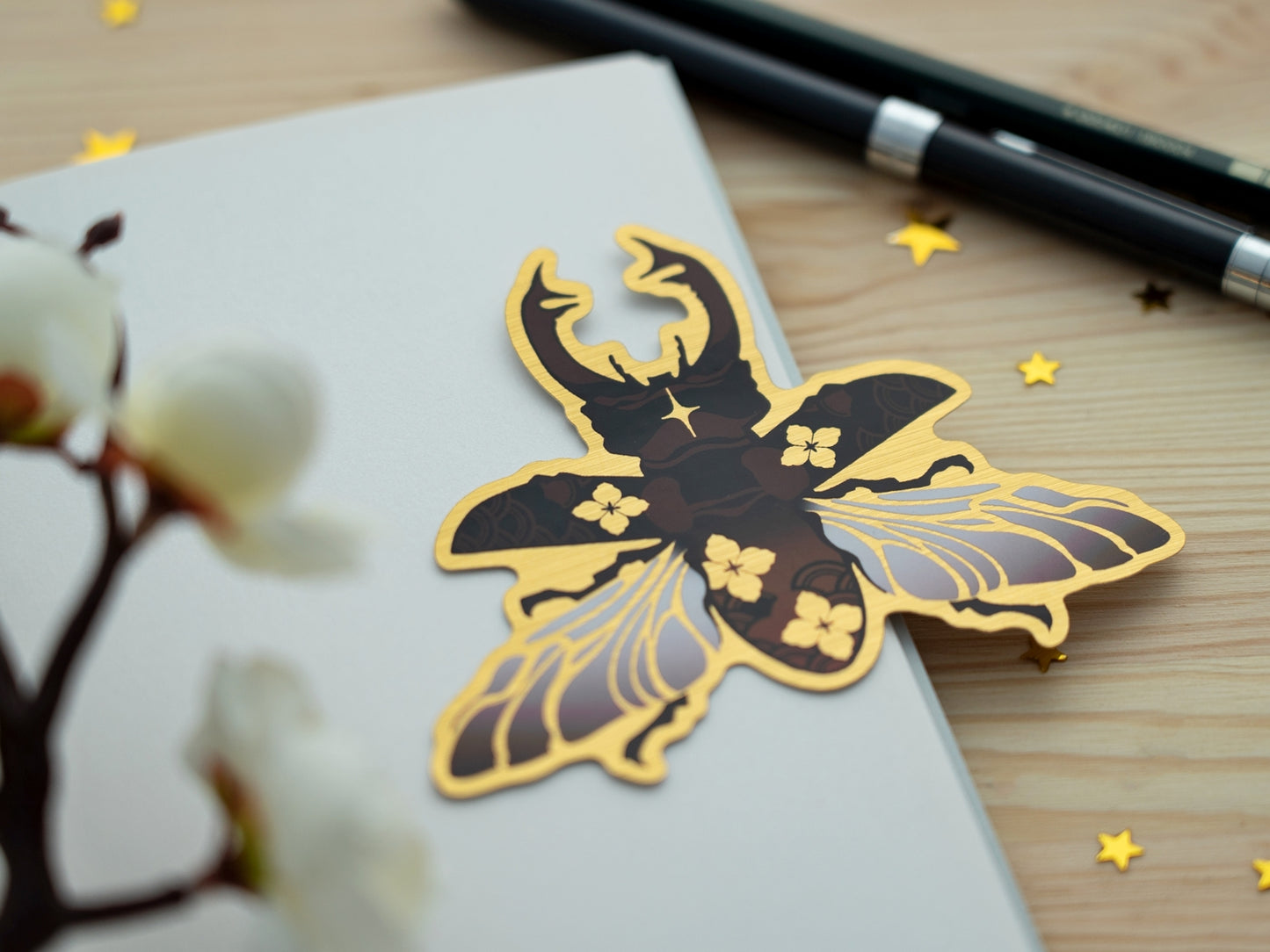 Stag Beetle - Brushed Gold Sticker