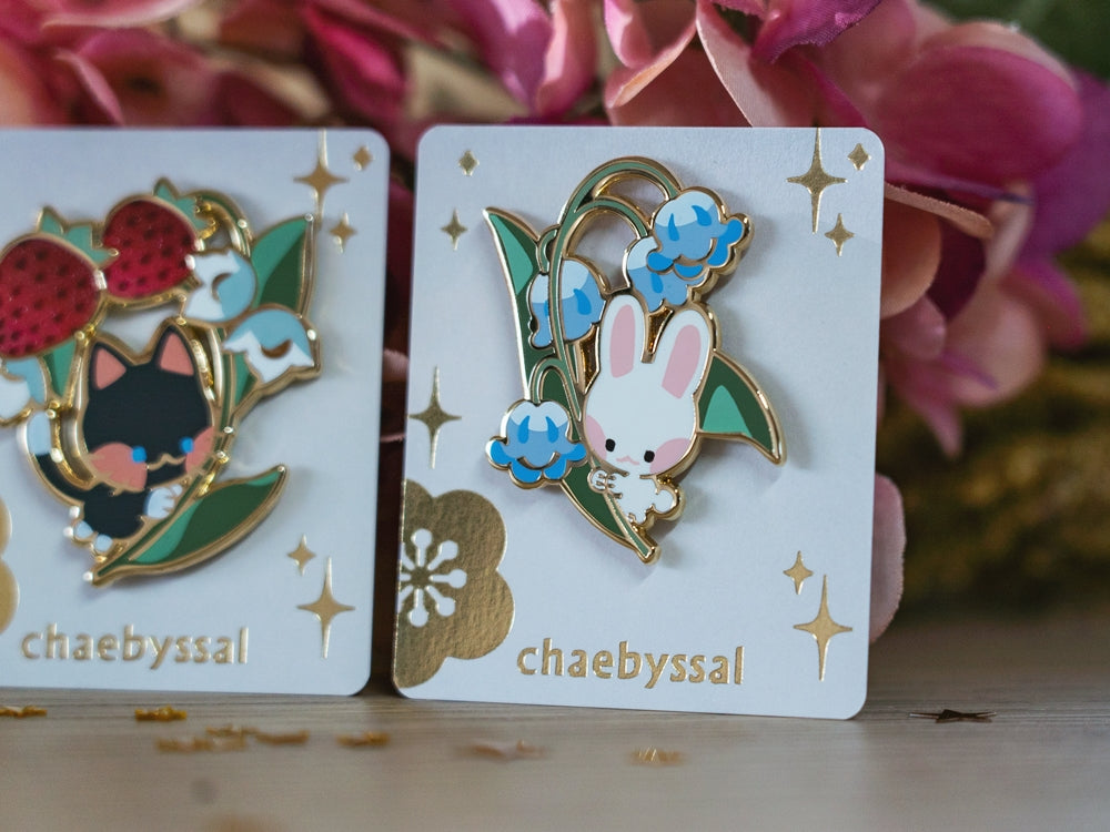 Strawberry Cat & Lily Bunny - Enamel Pins