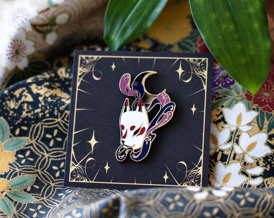 Kitsune Ghost Mask - Enamel Pin