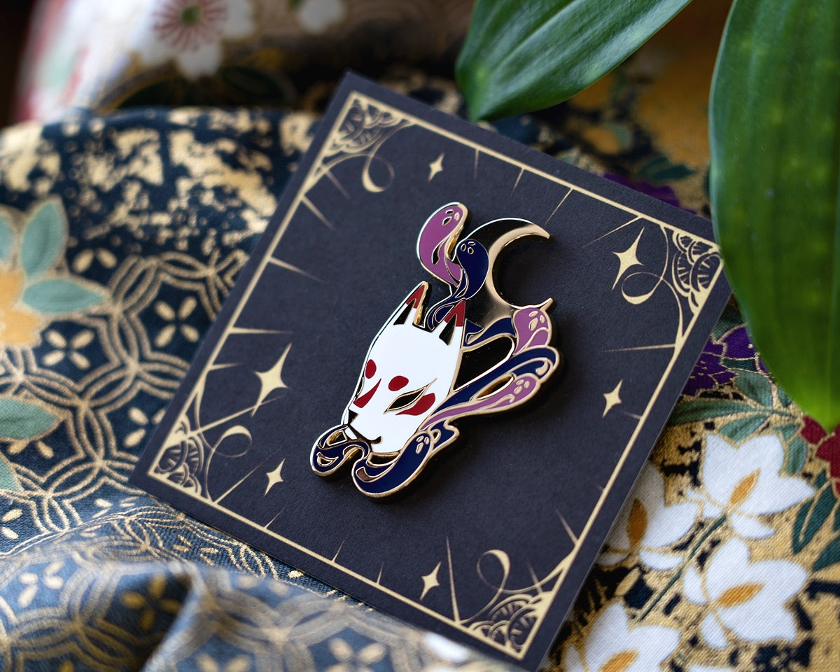 Kitsune Ghost Mask - Enamel Pin