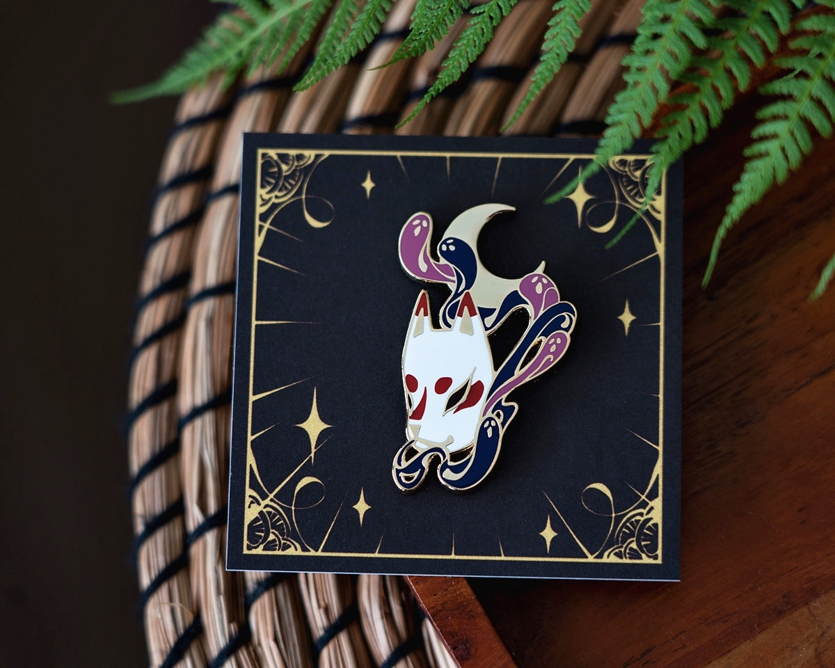 Kitsune Ghost Mask - Enamel Pin